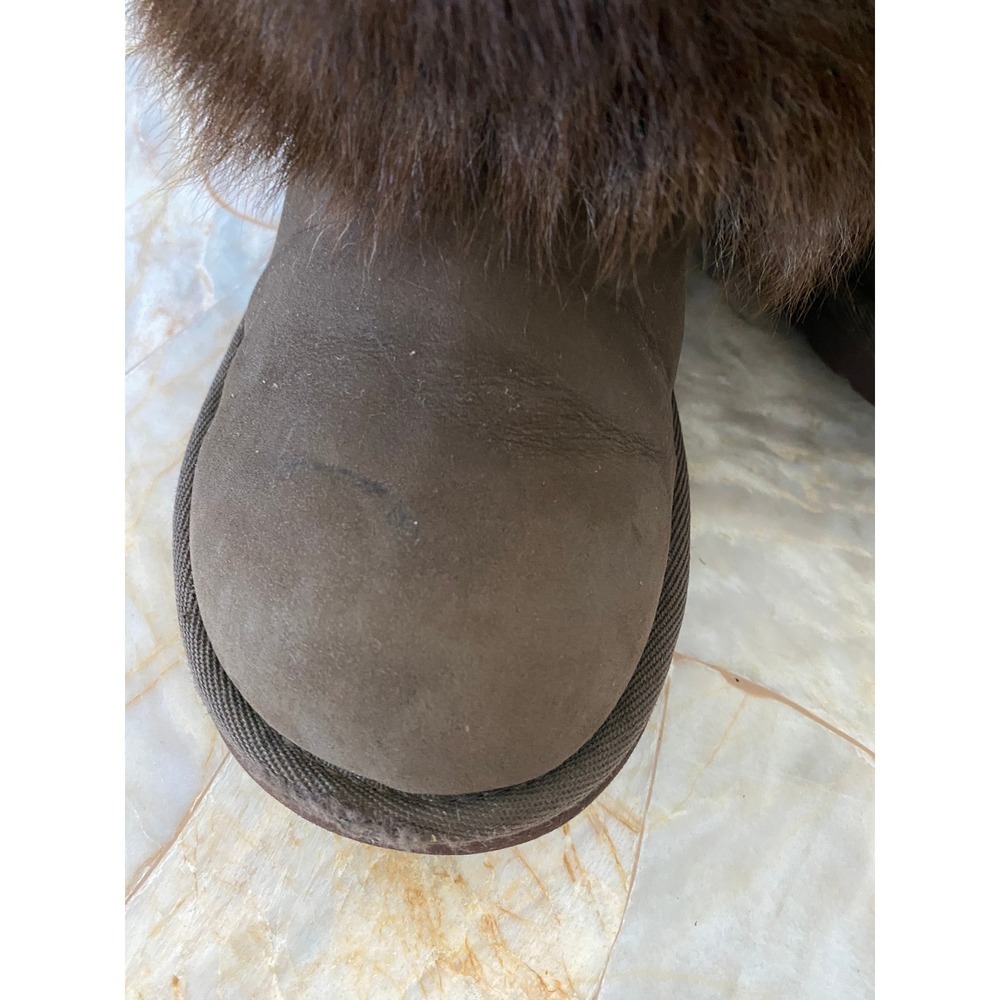 UGG Kids 1008178K Brown Suede Faux Fur Trim Winter Boots Size 2 USA - Picture 5 of 16